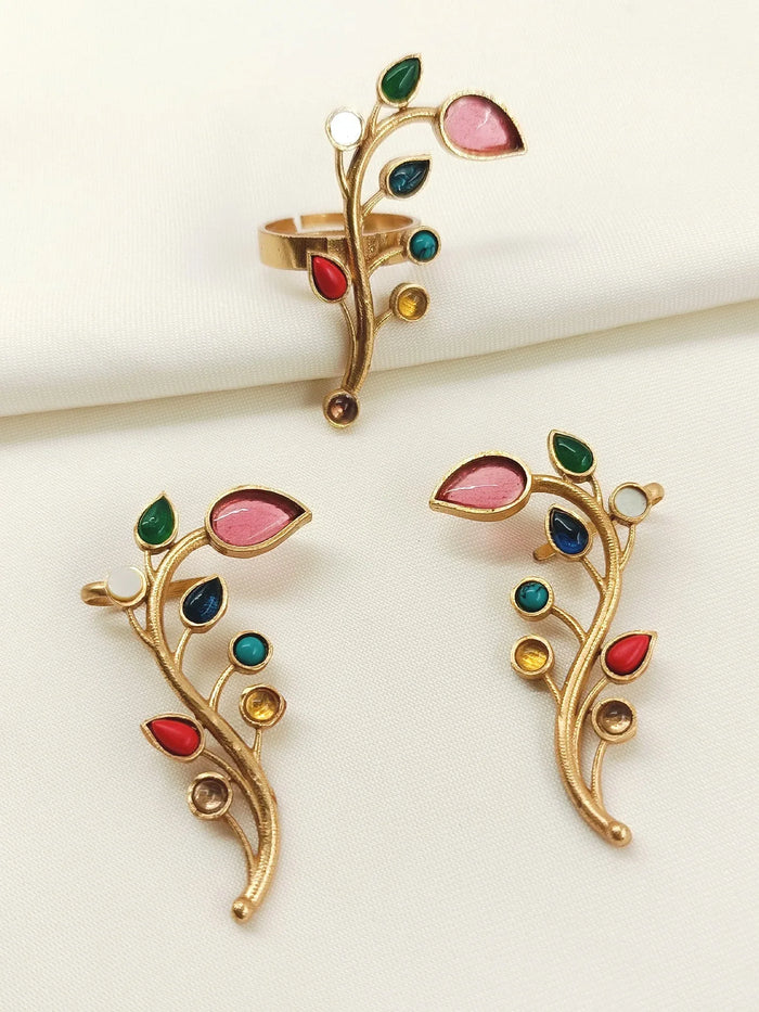 Rashmitha Multi Colour Boutique Earcuff With Finger Ring