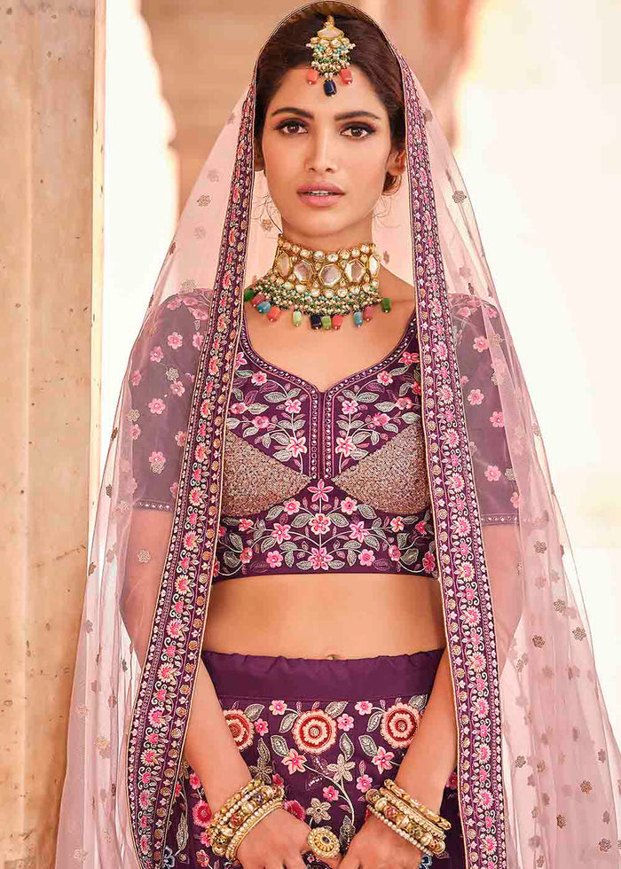 Rasin Purple Crepe Lehenga Choli with Thread, Zarkan & Sequins work | Ready To Wear - qivii