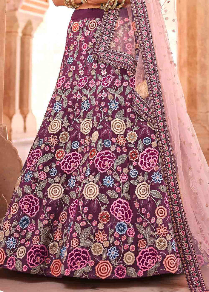 Rasin Purple Crepe Lehenga Choli with Thread, Zarkan & Sequins work | Ready To Wear - qivii