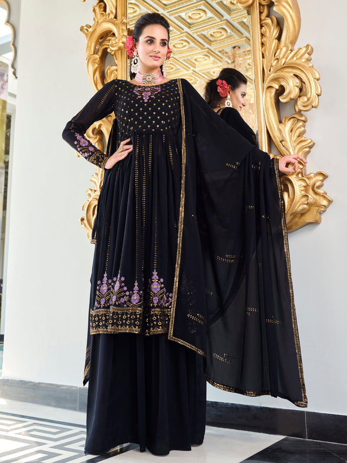 Navy Blue Sequins Georgette Reception Wear Salwar Kameez with intricate sequins work