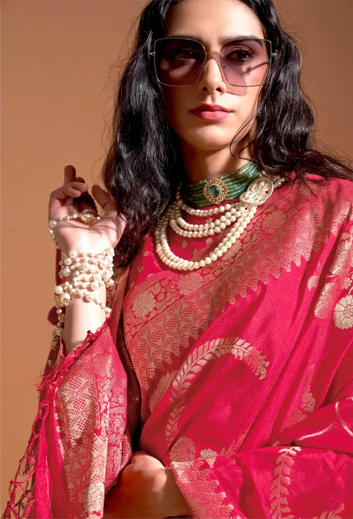 Red Georgette Zari Weaving Silk Saree