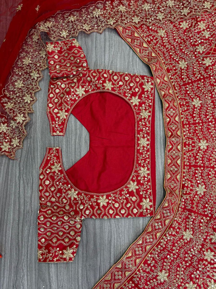 Red Premium Malai Satin Embellished With Beautiful Embroidery ,Dori, Coding, Jari Work Lehenga - INSPIRED | Ready To Wear - qivii