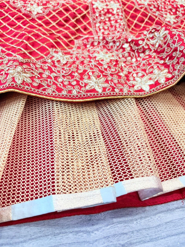 Red Premium Malai Satin Embellished With Beautiful Embroidery ,Dori, Coding, Jari Work Lehenga - INSPIRED | Ready To Wear - qivii
