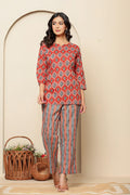Red Printed Cotton Co- Ord Set