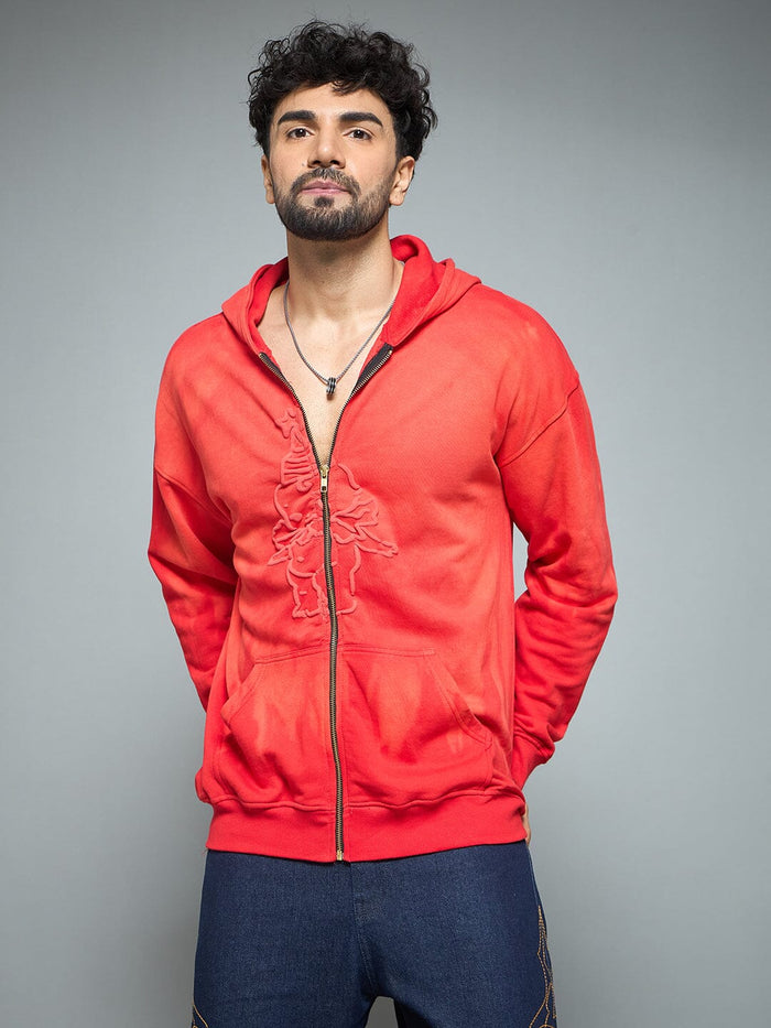 Red Washed Birthday Boy Zipped Hooded Sweatshirt