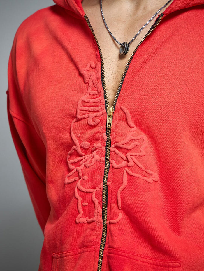 Red Washed Birthday Boy Zipped Hooded Sweatshirt