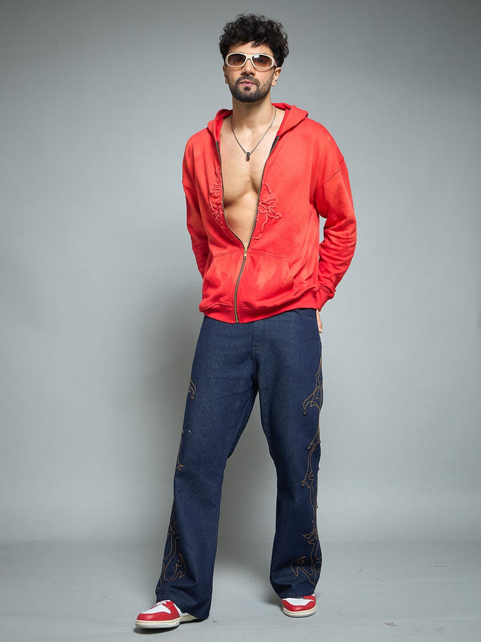 Red Washed Birthday Boy Zipped Hooded Sweatshirt