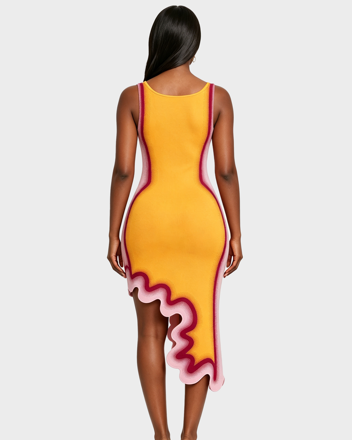 Reversible Wavy Slim Midi Dress  - By Qivii