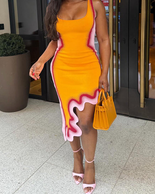 Reversible Wavy Slim Midi Dress  - By Qivii