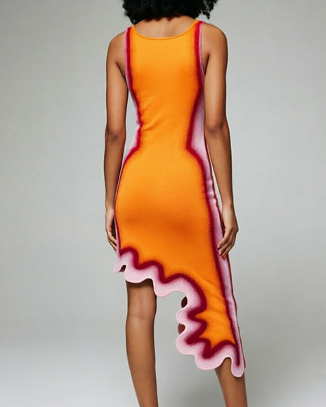 Reversible Wavy Slim Midi Dress  - By Qivii