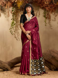 Rich Maroon Tussar Silk Zari Weaving Saree
