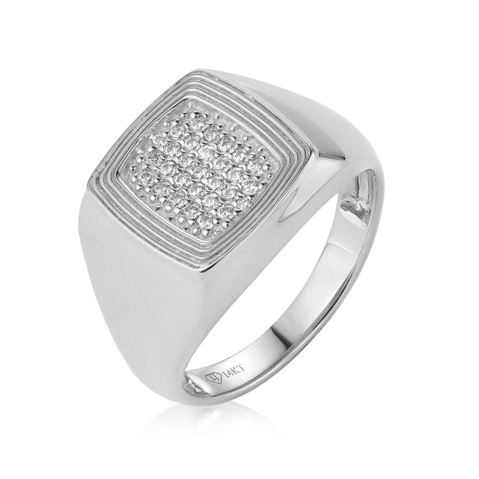 Ripple Pattern Diamond Signet Ring