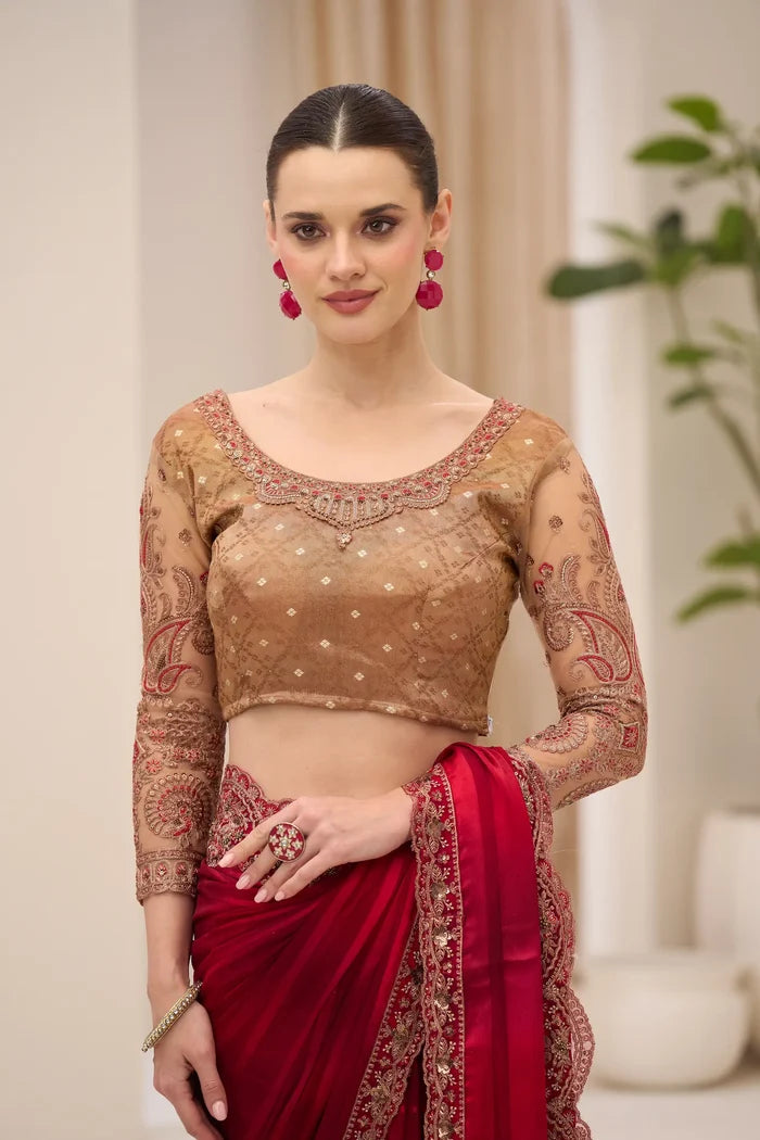 Rose Red Georgette Party wear Saree