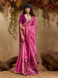Rosy Pink Tussar Silk Zari Weaving Saree