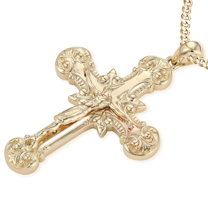 Rounded Micro Crucifix | Fleur-De-Lis Design