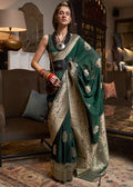 Sacramento Green Woven Khaddi Georgette Silk Saree - qivii