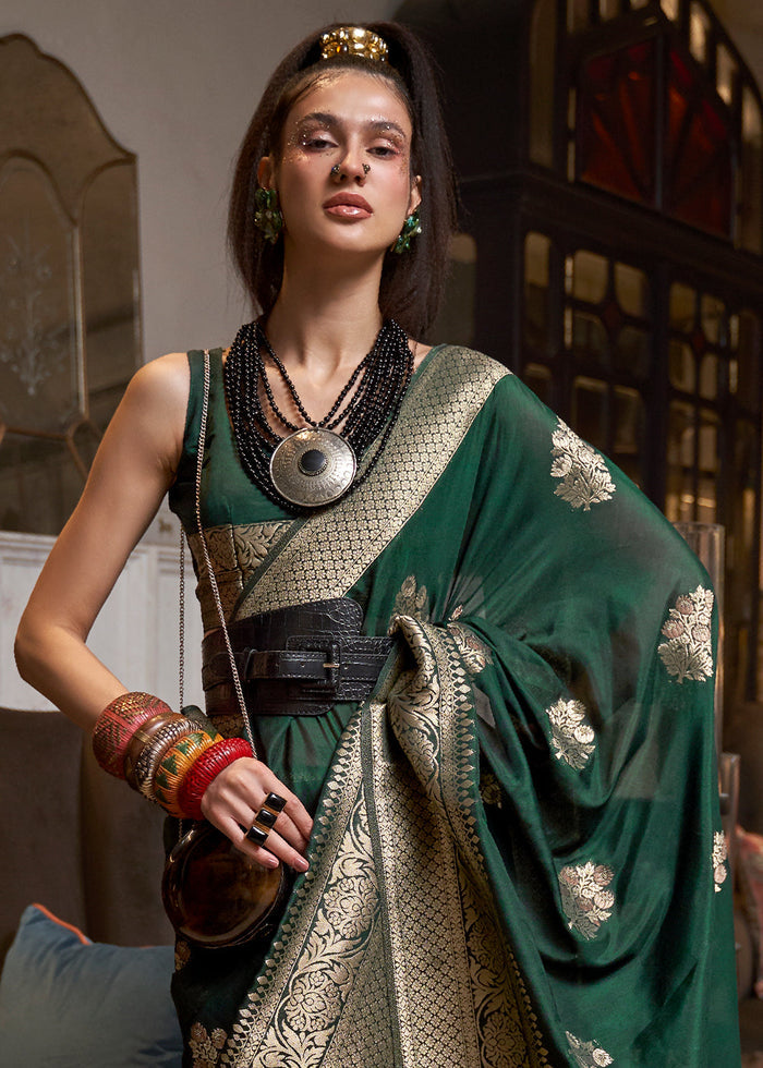 Sacramento Green Woven Khaddi Georgette Silk Saree - qivii