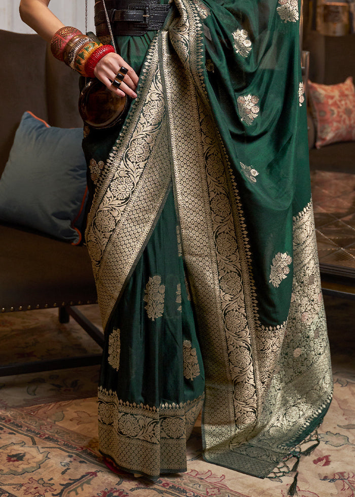 Sacramento Green Woven Khaddi Georgette Silk Saree - qivii