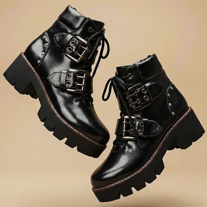 Savannah Buckle Ankle Boots  - By Qivii
