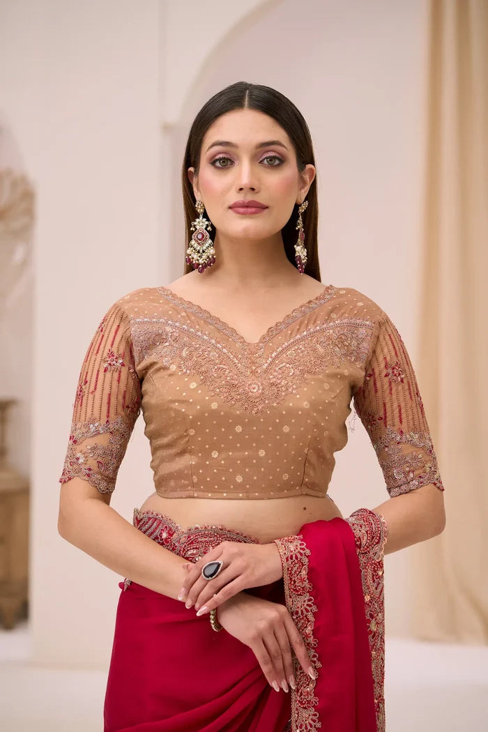 Scarlett Red Georgette Party wear Saree