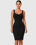 Sculpted Adjustable Strap Tummy Control Shapewear Midi Dress  - By Qivii
