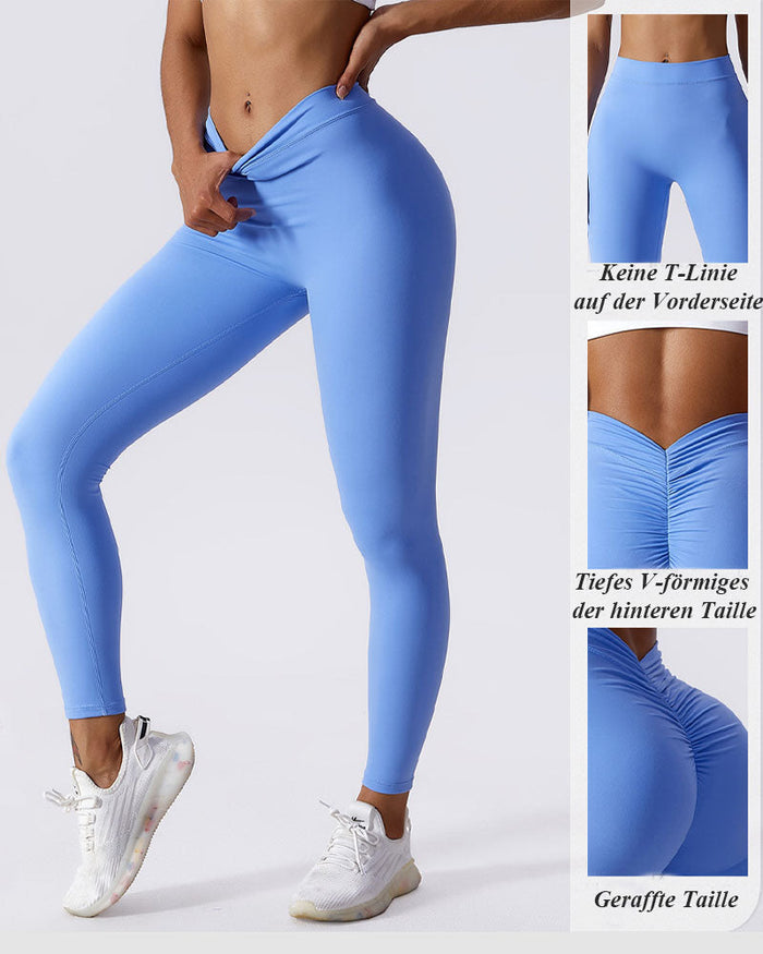 Sculpting V-Back Ruched Leggings Peach Butt Lifting Yoga Pants  - By Qivii