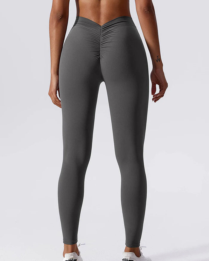 Sculpting V-Back Ruched Leggings Peach Butt Lifting Yoga Pants  - By Qivii