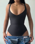 Seamless V Neck Tummy Control Shapewear Bodysuit  - By Qivii