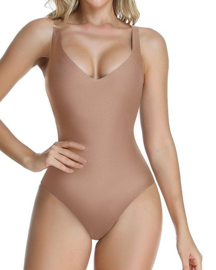 Seamless V Neck Tummy Control Shapewear Bodysuit  - By Qivii