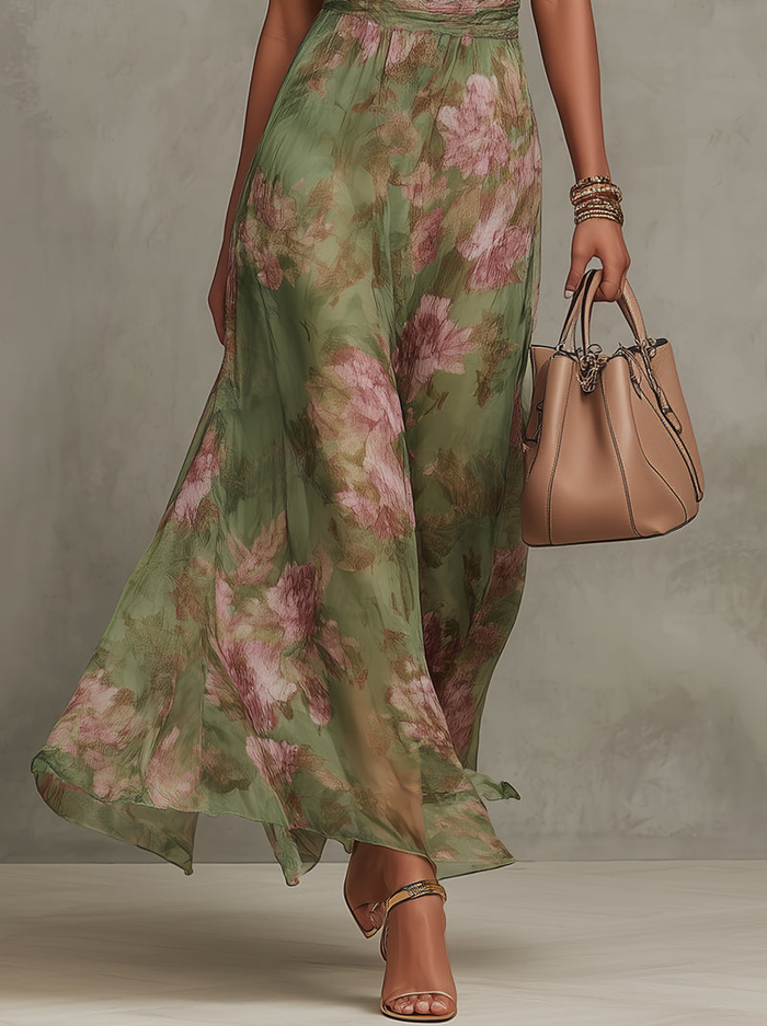 Serena | Elegant Floral Chiffon Halter Maxi Dress by Qivii