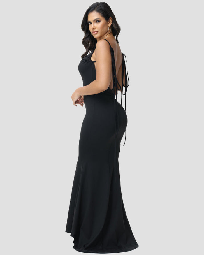 Sexy Backless Spaghetti Strap Fishtail Maxi Dress for Women  - By Qivii