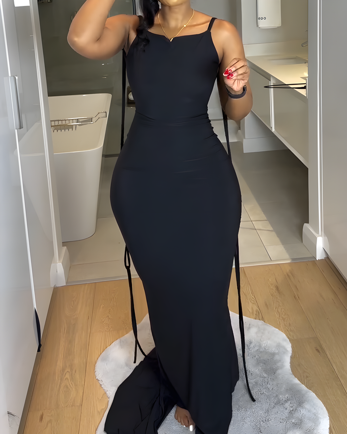 Sexy Backless Spaghetti Strap Fishtail Maxi Dress for Women  - By Qivii