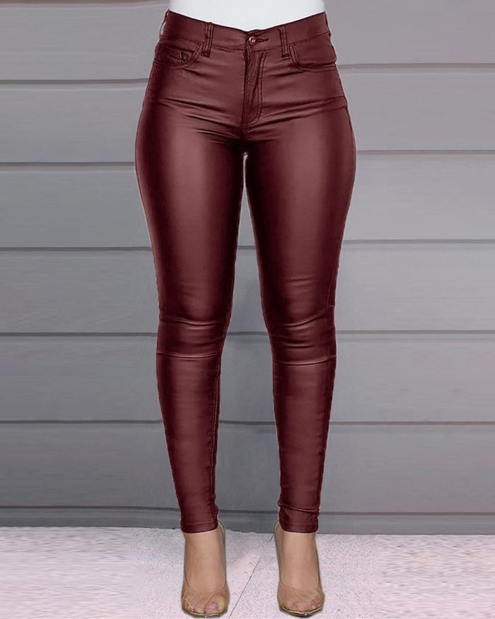 Sexy PU Skinny Leather Pants Casual All-match Pants  - By Qivii