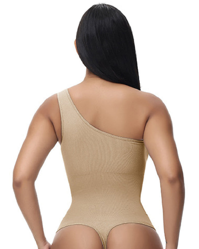 Sexy Ribbed One Shoulder Sleeveless Tank Top Tight Stretch Bodysuit - By Qivii