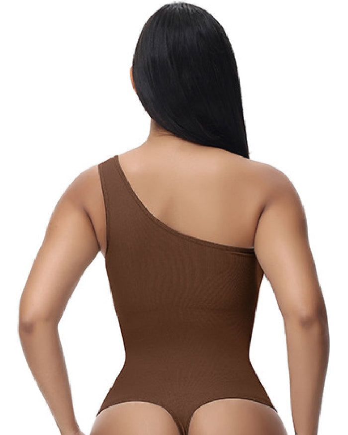 Sexy Ribbed One Shoulder Sleeveless Tank Top Tight Stretch Bodysuit - By Qivii