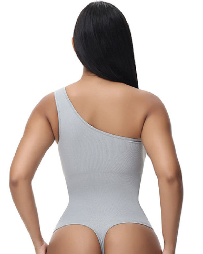Sexy Ribbed One Shoulder Sleeveless Tank Top Tight Stretch Bodysuit - By Qivii
