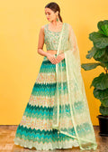 Shades Of Green Digital Printed Chinnon Lehenga with Thread,Zari & Sequins Work | Ready To Wear - qivii