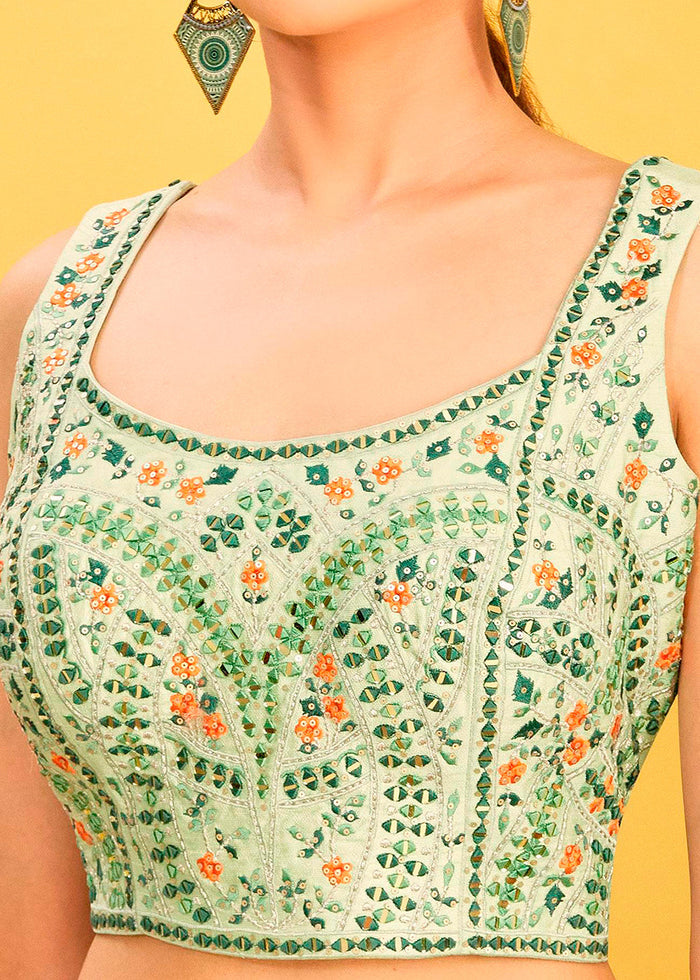 Shades Of Green Digital Printed Chinnon Lehenga with Thread,Zari & Sequins Work | Ready To Wear - qivii