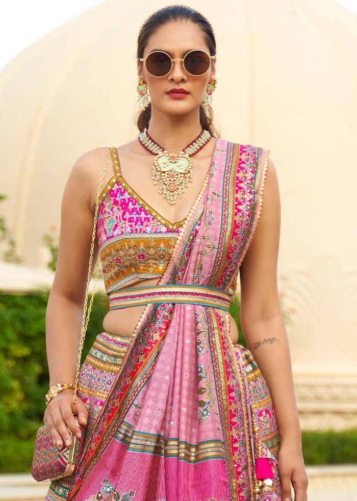 Shades Of Pink Ready to Wear Designer Silk Lehenga Choli with Sparkle & Mirror work | Ready To Wear - qivii