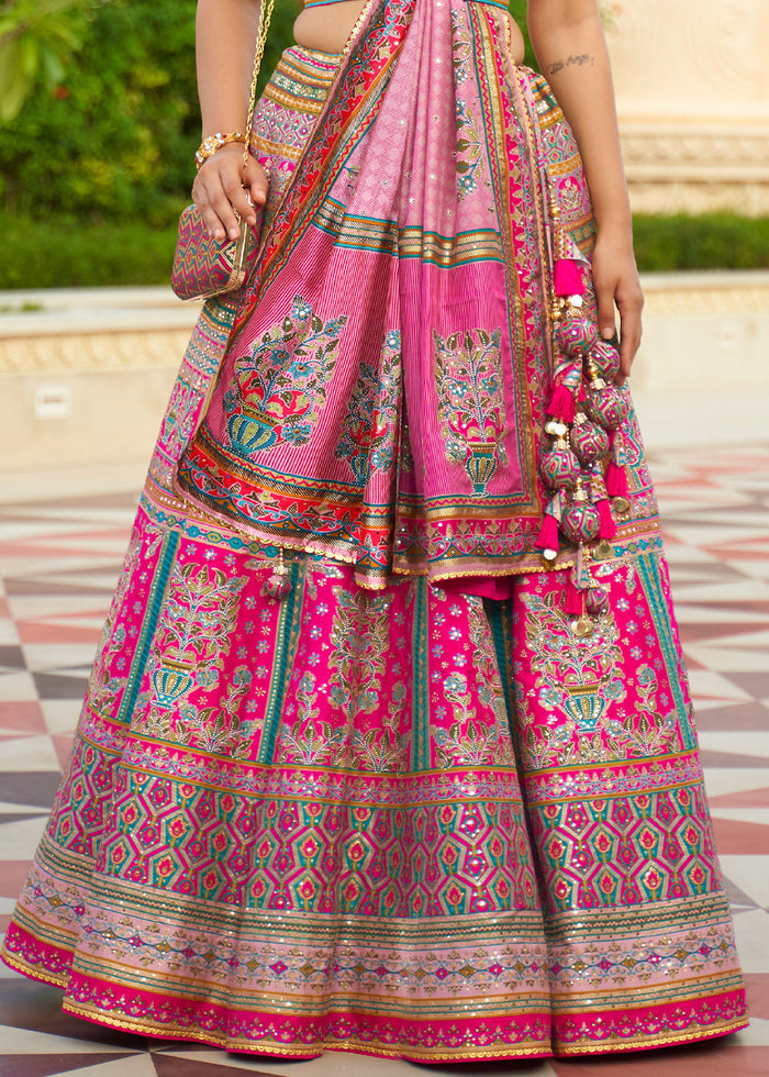 Shades Of Pink Ready to Wear Designer Silk Lehenga Choli with Sparkle & Mirror work | Ready To Wear - qivii