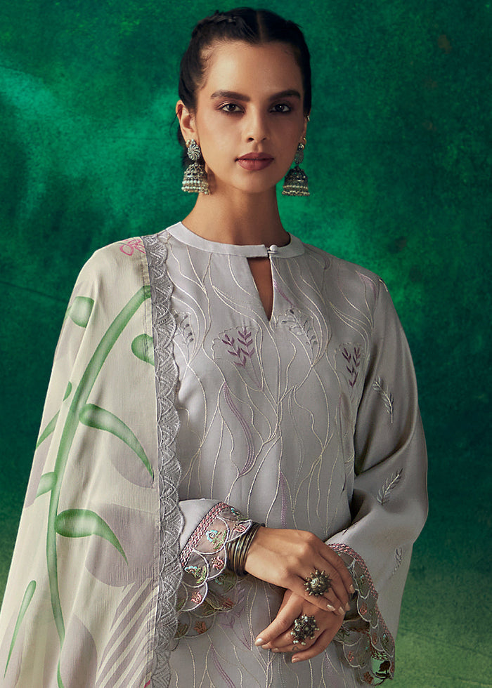 Shades Of Purple Digital Printed Muslin Salwar Suit with Light Embroidery work - qivii