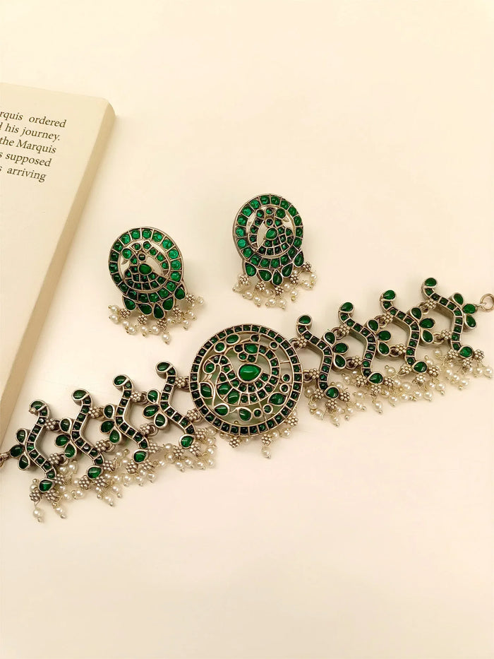 Sharnya Green Oxidized Choker Set