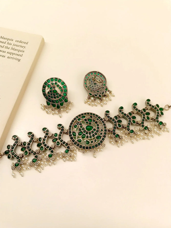 Sharnya Green Oxidized Choker Set