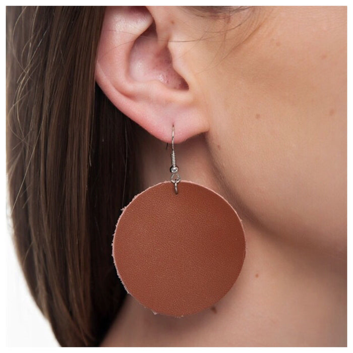 Simple Circle and Drop Vegan Leather Earrings - Final Sale