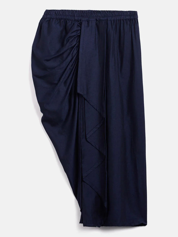 Sishu Girl's Navy Blue Draped Skirt With Crop Top