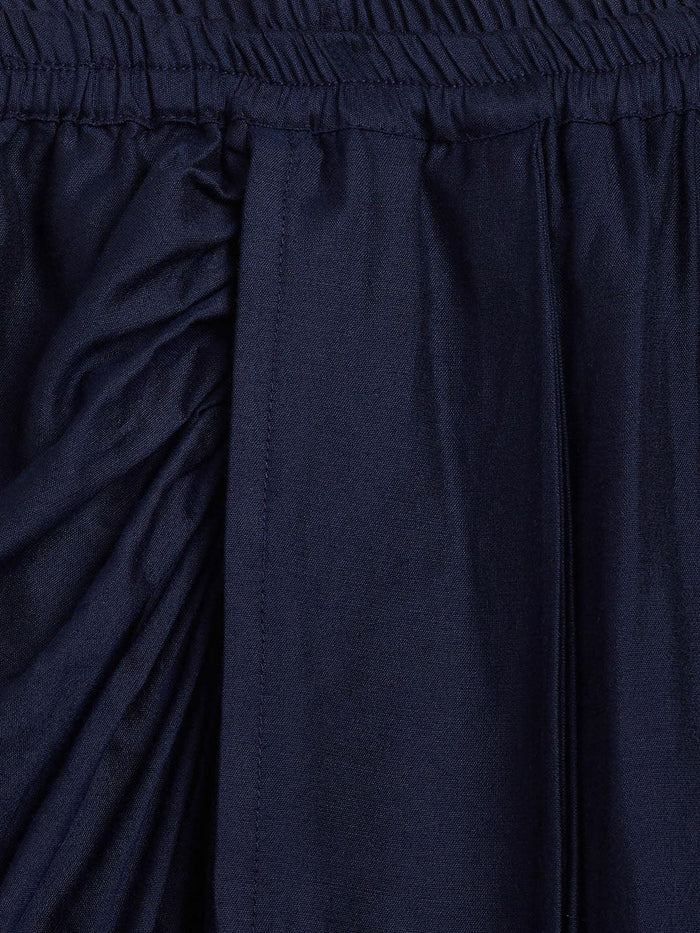 Sishu Girl's Navy Blue Draped Skirt With Crop Top