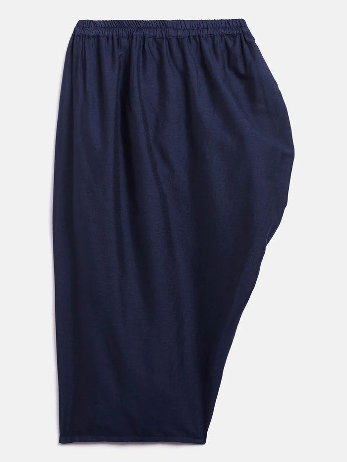 Sishu Girl's Navy Blue Draped Skirt With Crop Top