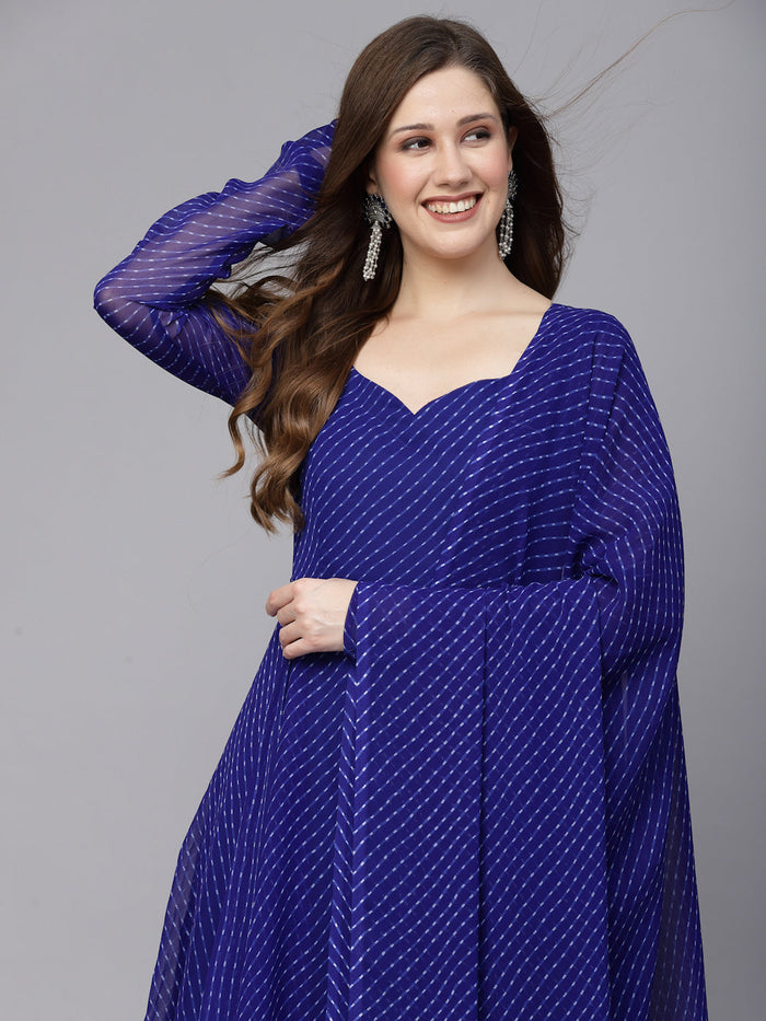 Skydiver Blue Leheriya Kurta Set