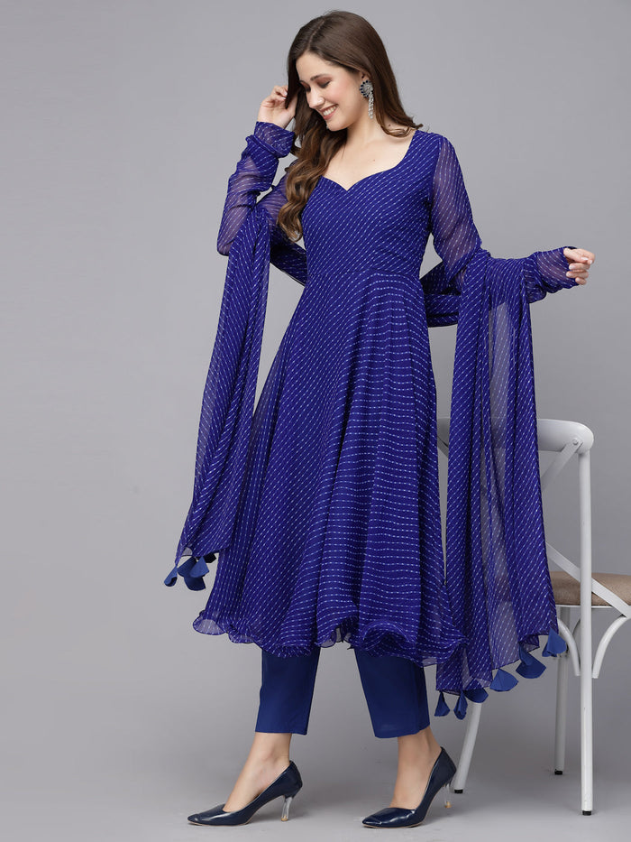 Skydiver Blue Leheriya Kurta Set