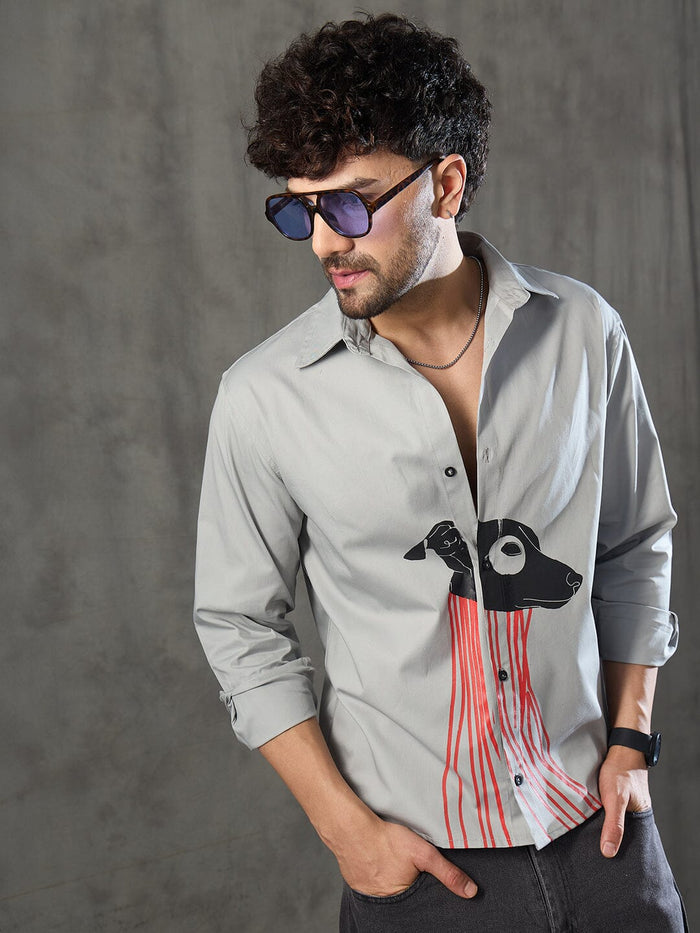 Steel Grey Dog Graphic Longsleeve Shirt